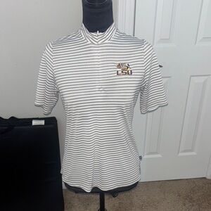 LSU Striped Women’s Shirt - Gray and White